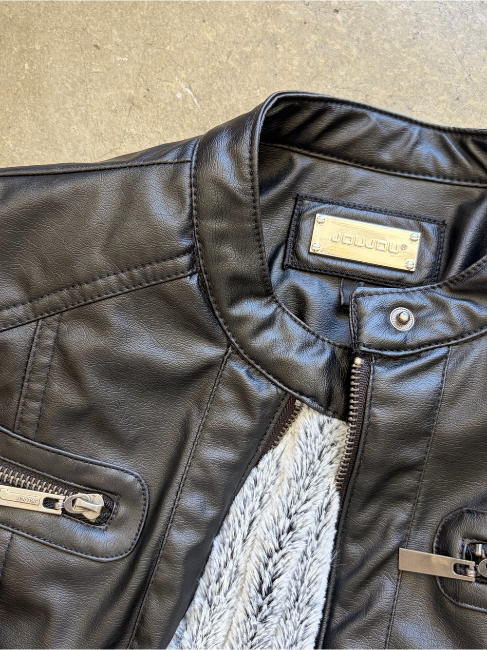 Classic Black Faux Leather Jacket - Women - Picture 3 of 5